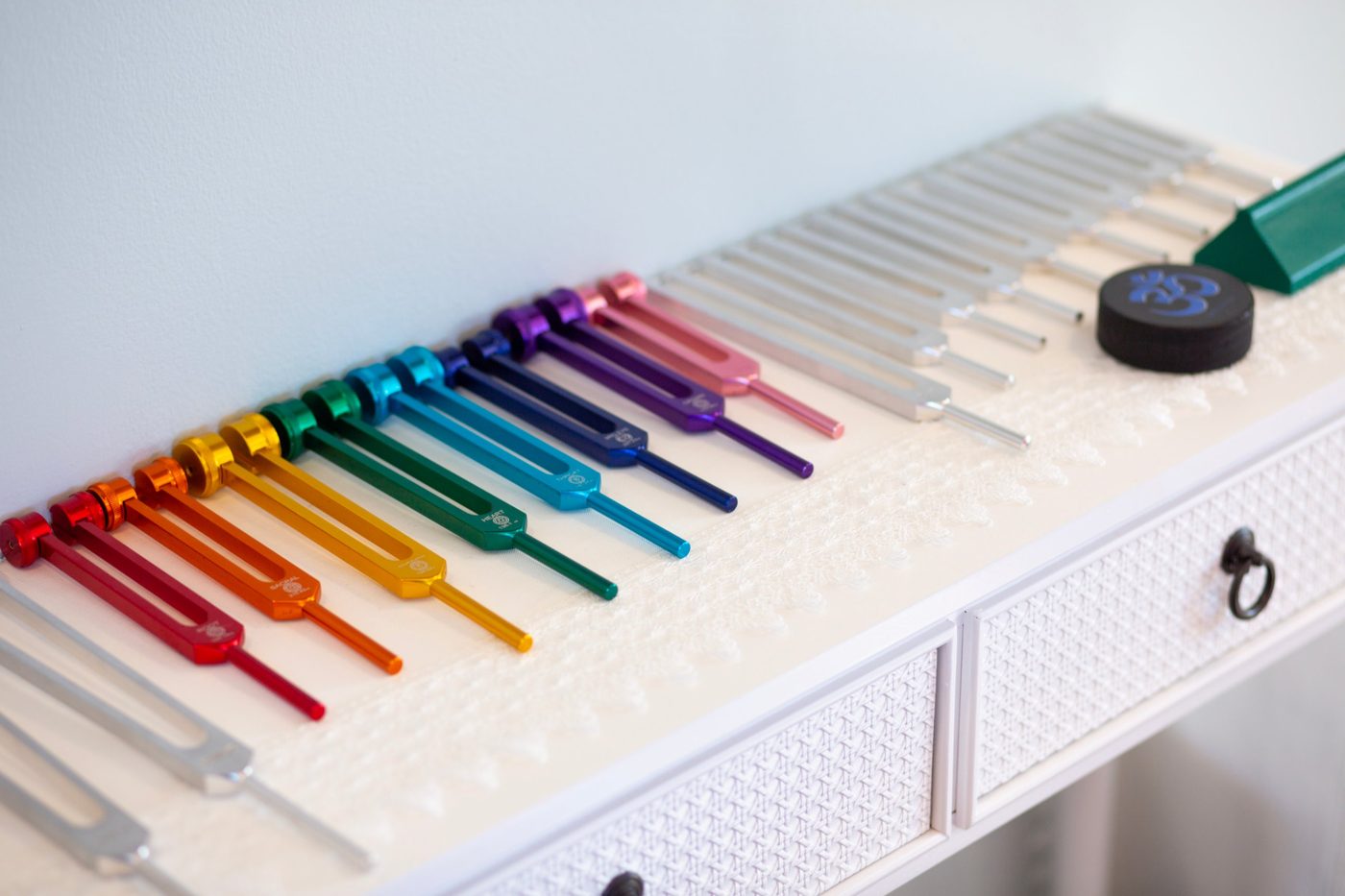 Chakra tuning forks in the Reiki room